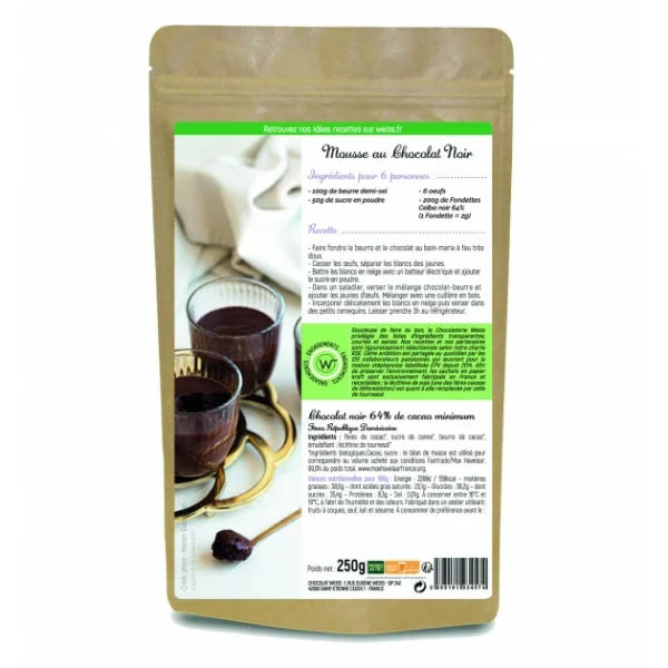 marques pas cher DLUO Courte Chocolat Noir Bio 64% Fondettes 250g Weiss 3