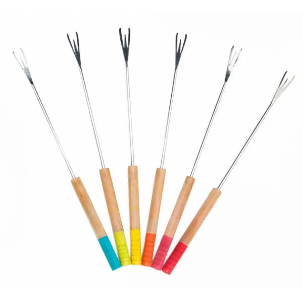 FIN DE SERIE Lot 6 Piques à Fondue Bambou Et Inox Colorées Pebbly en france 1