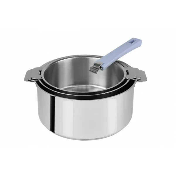 FIN DE SERIE Lot De 3 Casseroles Inox Avec Poignée Lavande Mutine Amovible Cristel marque pas cher 1