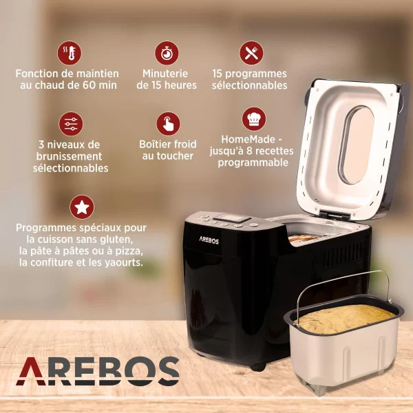 pas cher Machine à Pain 1500g Pain De Pâte 15 Programmes 3 Vitesses Minuteur … 4