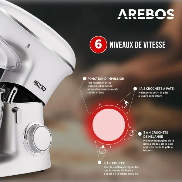 comparez les prix Robot De Cuisine 1500W 8L Acier Inoxydable-Bol Mélangeur 6 étapes Ar… 4