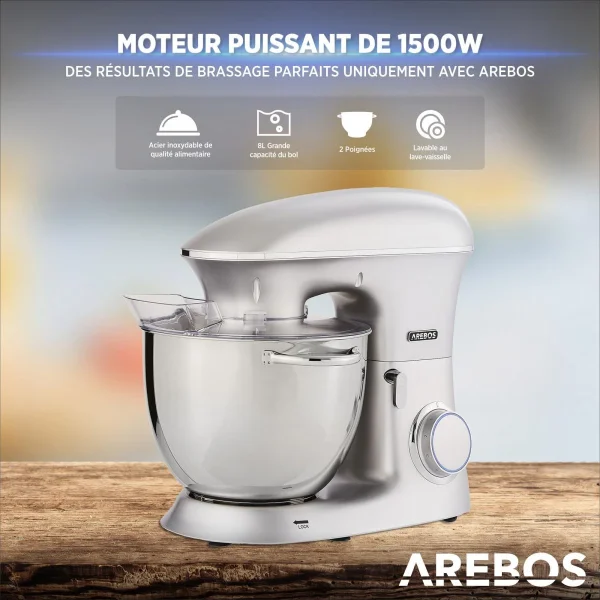 comparez les prix Robot De Cuisine 1500W 8L Acier Inoxydable-Bol Mélangeur 6 étapes Ar… 5